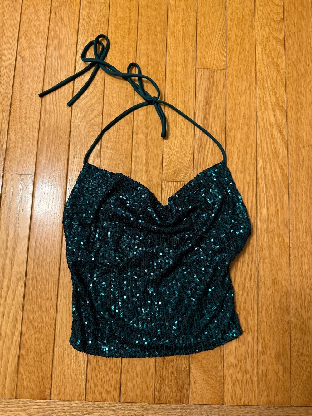 Sequin Halter Cowl Camisole - Emerald Green